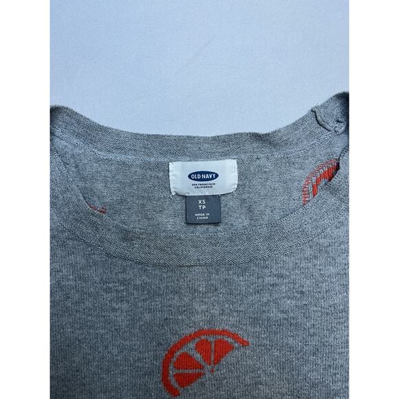Old Navy Classic Crew Neck Sweater XS Gray with Orange Citrus Print Long Sleeve - Picture 5 of 6